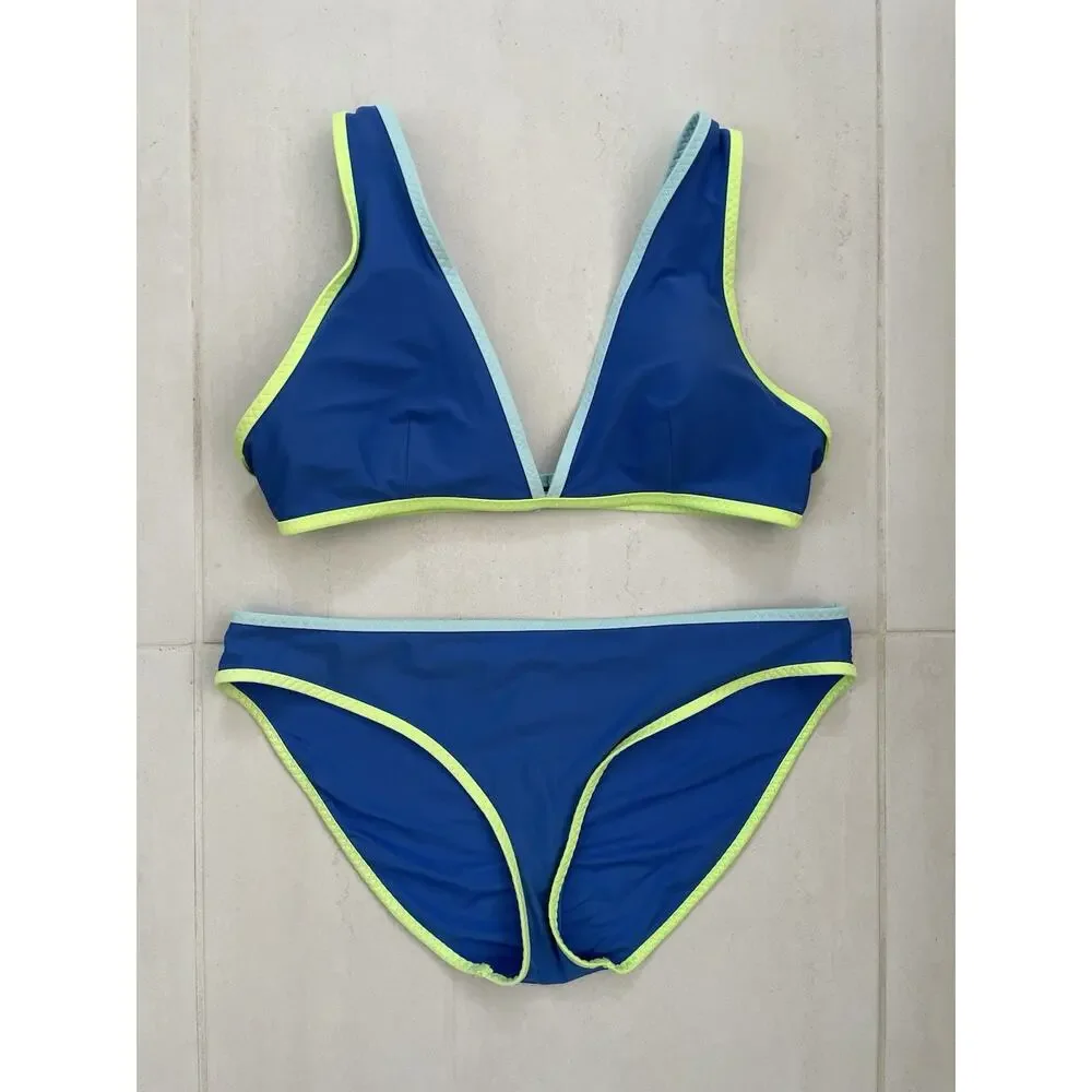 Aerie Swim Bikini Swimsuit Colorblock Plunge Beach Summer Swimwear - Picture 1 of 8